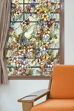 New 24x36 FLORAL TRELLIS Stained Glass Privacy Static Cling WINDOW FILM