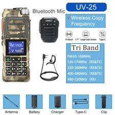 US Baofeng 1X UV-25 Tri Band Power Walkie Talkie Long Range Two Way Radio+Mic BT