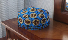 Hand embroidered skull-cap hat/22.4"/57cm/Boho ethnic cap/Uzbek muslim kufi hat