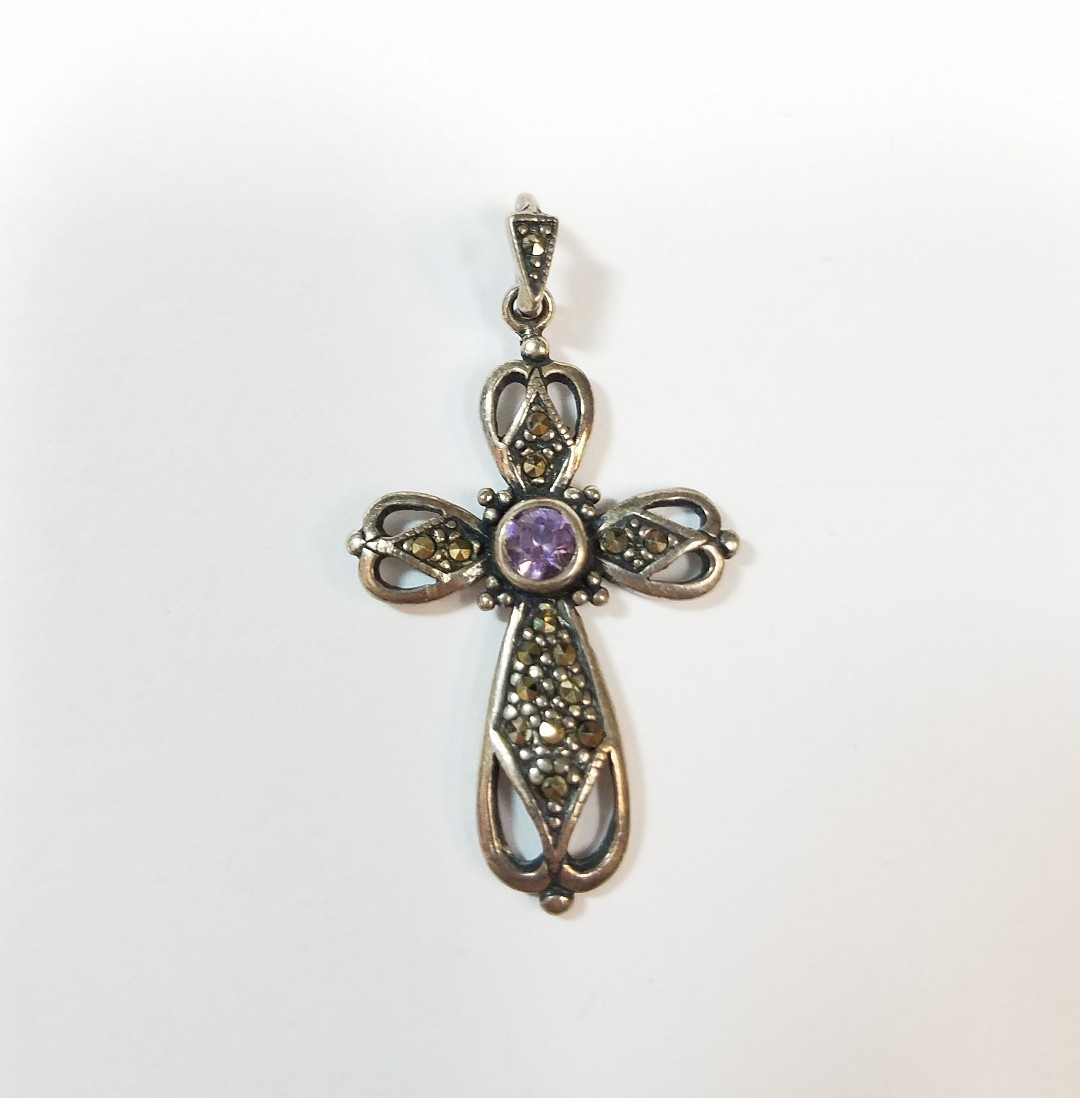 STERLING SILVER MARCASITE AND AMETHYST CROSS PENDANT | eBay