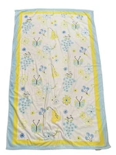 Vtg Summerville Beach Towel Embroidered Yellow Blue Floral Fruit Butterflies VGC