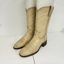 Vtg Justin Cowgirl Boots Womens Size 5 B Cream Western H1928 USA Made Boots