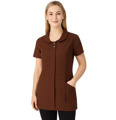 Braune Damen-Salon-Tunika Spa Therapeut Uniform Arbeitskleidung Oberteil Arbeit Kurzarm