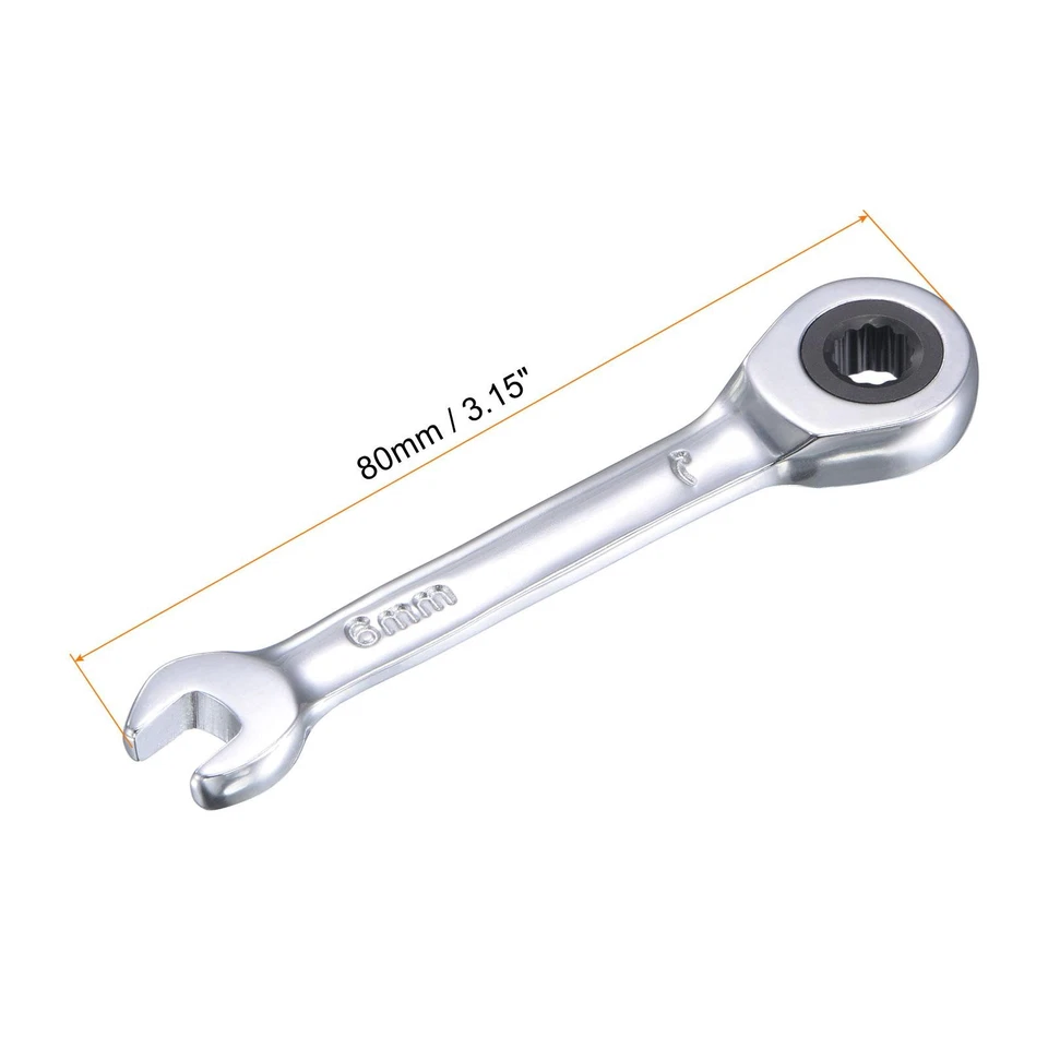 6mm Stubby Ratcheting Combination Wrench Metric 72 Teeth Box Ended Tools CR-V - Imagen 2 de 4