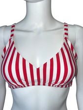 Shade Shore Red White Striped Bikini Top 34D With Removable Pads