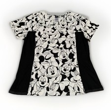 NEW Disney Tooniforms MINNIE MOUSE FACES Women's Black  White Scrub Top Size LG