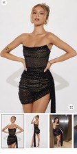 Fashion Nova dress women medium sequin draped dress black