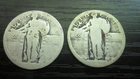 Lot Of 2, 90% Silver Standing Liberty Quarters, No Date