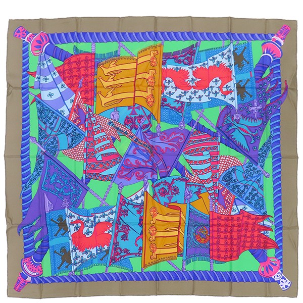 Hermes Scarf Carre 90 Silk Multicolor Etendards Et Bonnieres/Flag Used