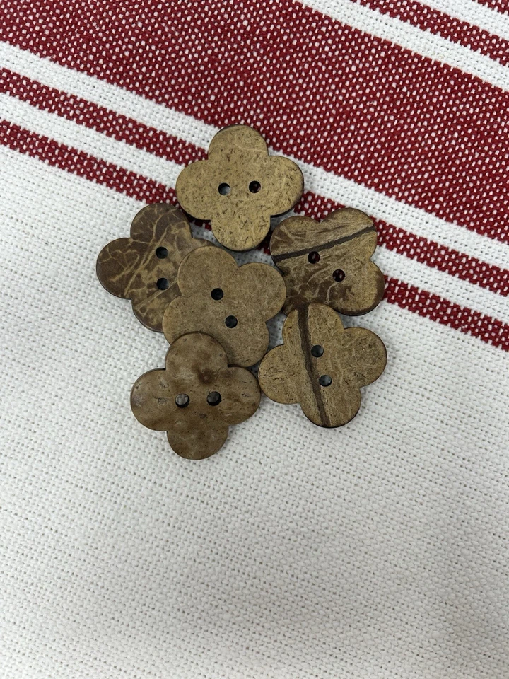 Large Flower Clover Shape Coconut Shell Sewing Buttons 1.75”- 6 Pieces - Image 3 of 4