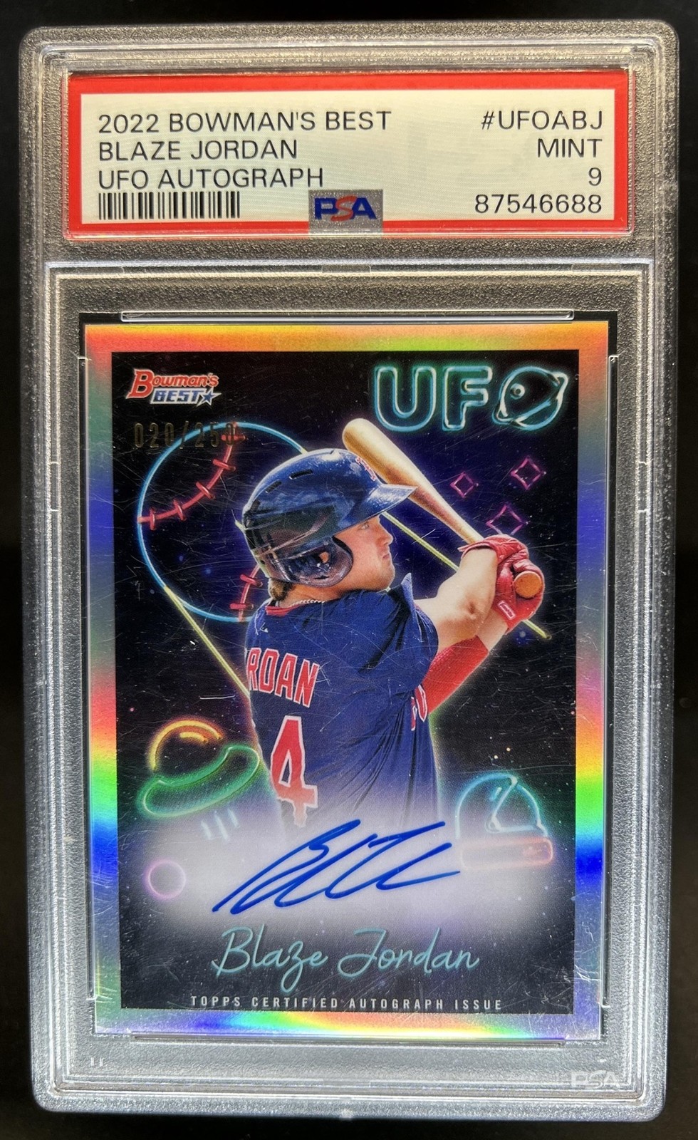 2022 Bowman's Best Blaze Jordan UFO Auto Autograph #/250 Red Sox PSA 9 view 1