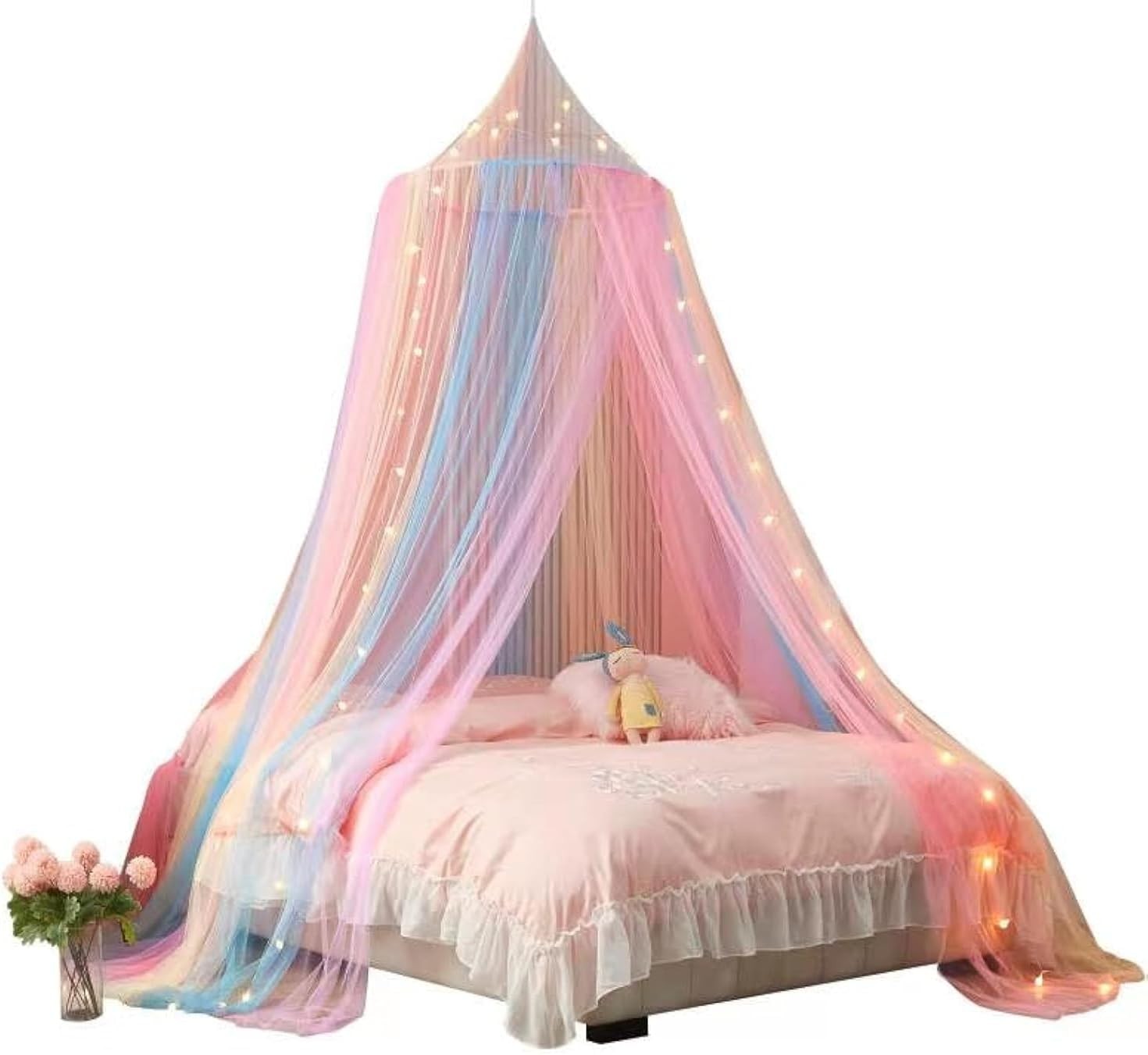 ZIQINPSQ Bed Canopy for Girls,Rainbow Canopy For Bed,Princess Mosquito Net Play