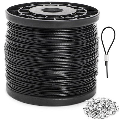 Yarlung 1/16 Inch x 500 Feet Wire Rope Cable with 200 Pcs Crimping Black 