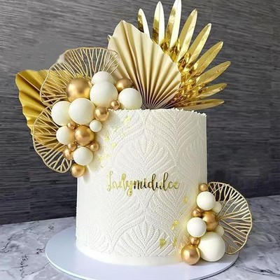 20 Stück Tortendeko Gold Ballon Topper mit Papier Palmenfächer 