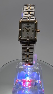 Raymond Weil Parsifal Tank Damenuhr mit 18kt Gold Lünette und Diamanten Zifferblatt.
