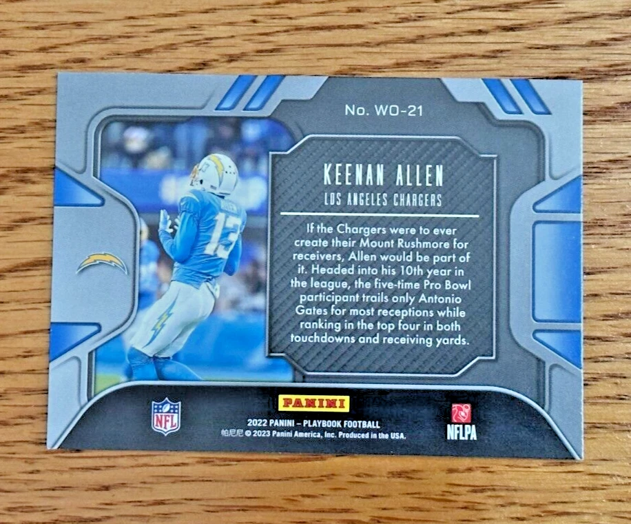 KEENAN ALLEN 2022 Panini Playbook #WO-21 Wide Open - Image 2 of 2