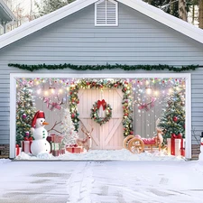 Christmas Garage Door Banner - 16 X 7 Ft, Large White & Pink Christmas Decoratio