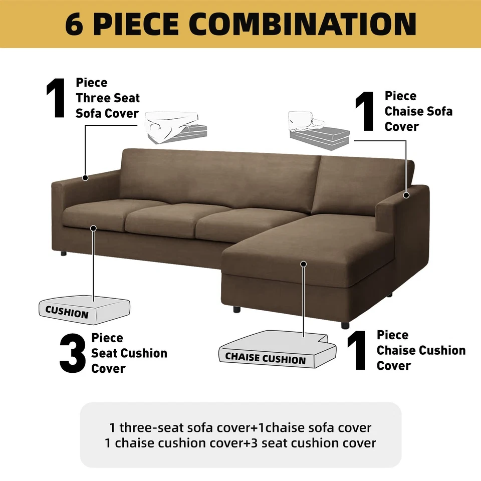 Fundas de sofá seccionales de 6 piezas en forma de L para sala de estar resistente al agua... Foto 3 de 4