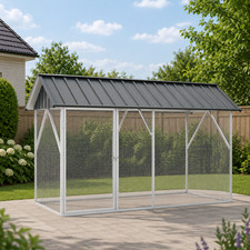 XXL Voliere Vogelk&auml;fig Vogelvoliere Stahl Vogelhaus | 227 x 112 x 141 cm
