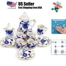 15 Pieces Miniature Porcelain Tea Cup Set Kitchen Miniature Porcelain Set Min...