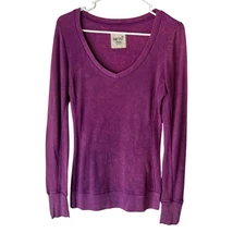 Kirra Y2k Purple V-Neck Long Sleeve Thermal Top Women's Medium Waffle
