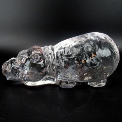 Pukeberg Glas Figur Nilpferd / Hippo mUno Westerberg Design Sweden Paperweight
