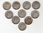 Lot of 10 90% silver Roosevelt Dimes (pre 1964) $1.00 face