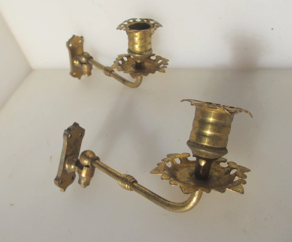 Antique Brass Piano Candle Holders Lights Sconces Old Victorian Vintage - Image 3 of 4