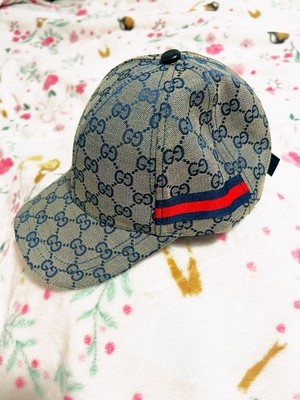 Monogram Baseball Cap Beige Blue Red Stripe Adjustable One Size
