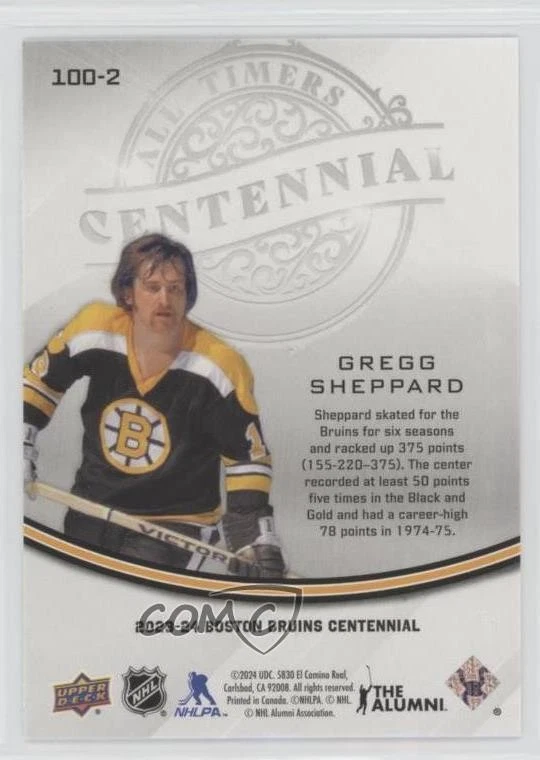 2023-24 Upper Deck Boston Bruins Centennial All-Timers Gregg Sheppard #100-2 - Image 2 of 2