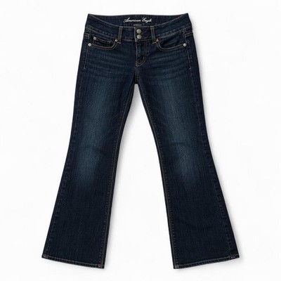 American Eagle Outfitters Women's Flared Jeans Dark Wash Artist Low Rise VTG 