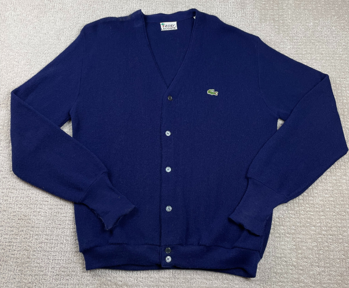 Vintage 60s Izod Lacoste Cardigan Mens XL Blue Acrylic Sweater V Neck Ivy League