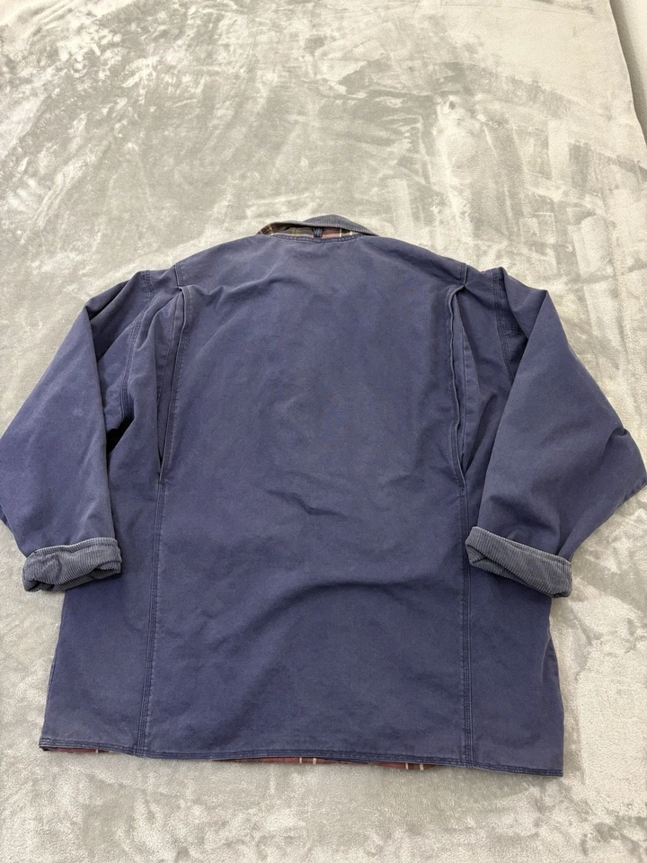 Vtg Izod Chore Jacket Mens Large Oversized 2XL Plaid Interior Blue Barn Canvas - Image 2 of 4