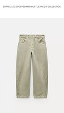 Zara Pants Womens 4 Green Barrel Leg Cropped Jeans Mid Rise Denim