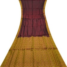 Vintage Maroon Saree 100 Pure Silk Zari Handwoven Festive Sari 6YD Craft Fabric