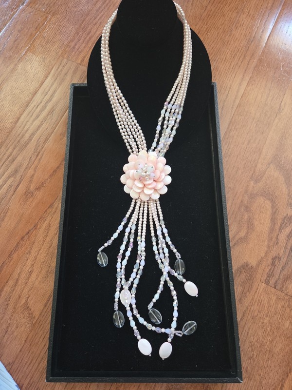 Joan Rivers Vintage Starlet Statement Necklace Lt Pink Multi Strand Beads Flower