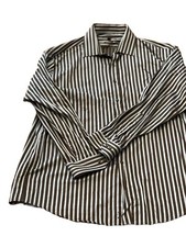 BCBG Max Azria Men s Shirt Size XL Size 17 32/33 Brown Blue Stripe Button Down