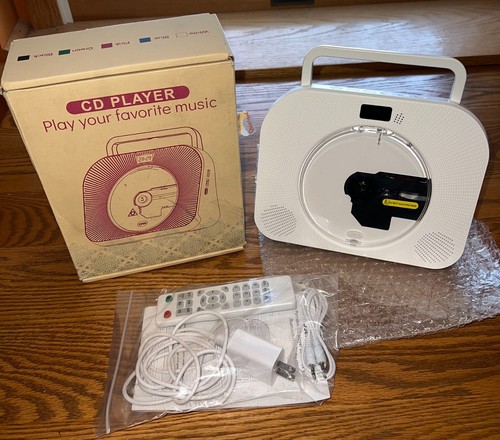 Portable CD Player w/ Bluetooth, HiFi Sound Speakers, Music/Radio Boombox, White - Picture 3 of 3