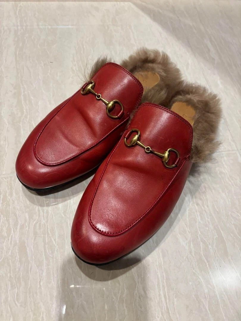 Chaussures plates GUCCI Princetown Mule logo rouge taille EU37 cuir occasion