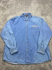 Vtg Harriton Denim Shirt Men XL Silver Slipper Casino Embroidery Button Down 90s