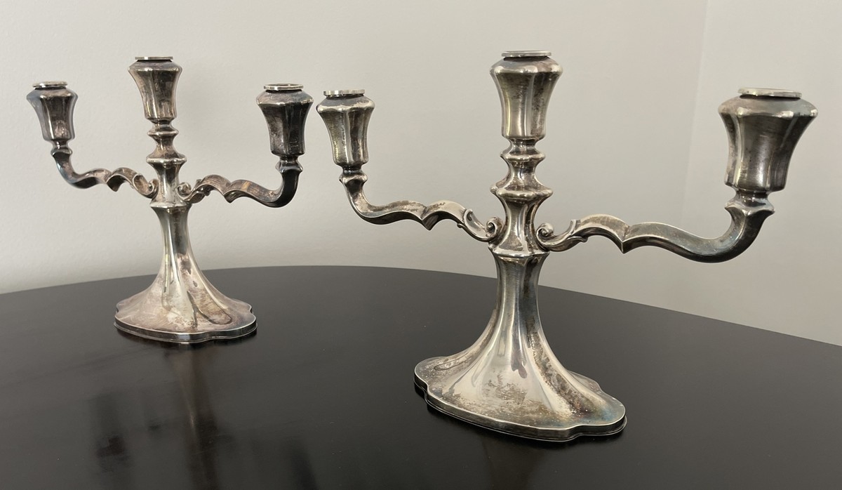 ANTIQUE 835 STERLING SILVER SOLID PAIR OF CANDELABRAS CANDLE