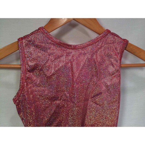 NWOT Alpha Factor Gymnastics Leotard Red Silver Iridescent Sparkle Dots Womens S - Picture 3 of 10