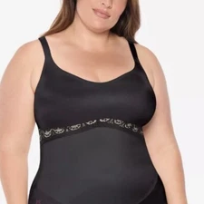 Ruby Ribbon Womens Black Shaper Cami Top Plus Size 50 Lace Inset