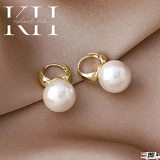 White Pearl Drop Dangle Earrings,Elegant Pearl Earrings,Gold Hoop Earrings,Gifts