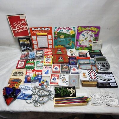 Large Lot Of Vintage Playing Cards mind Games Dice puzzles chess electronic uno