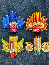 4 Set of Handmade Traditional Sri Lankan Wooden Devil Mask 4" each