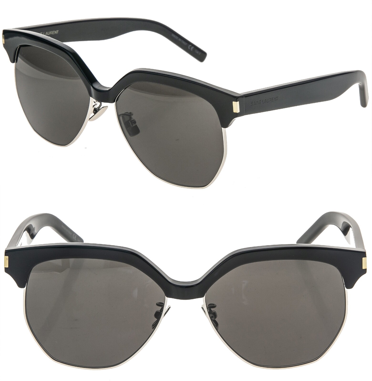 Occhiali da sole SAINT LAURENT 408 SL408 nero argento oversize geometrici passerella 002