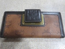 MCM Visetos Logo Flap Coated Canvas Large Trifold Wallet-Brown GUC   Authentic