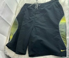 Nike Mens Sz L Black Neon Yellow Swim Trunks Beach Pool Shorts Swim