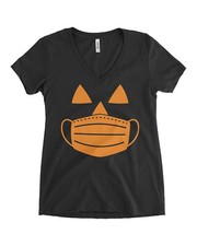 Jack O' Lantern Pumpkin with Mask Halloween Costume Women's V-Neck T-Shirt